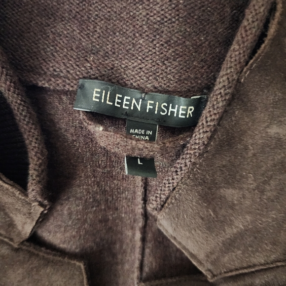 Eileen Fisher merino wool & suede sweater blazer - Picture 3 of 5